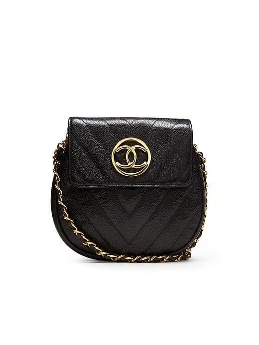 Banana Republic Luxe Vintage Chanel Black Caviar Shoulder Mini - Black