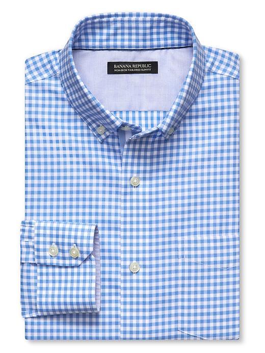 Banana Republic Mens Tailored Slim Fit Non Iron Gingham Oxford Size L Tall - Slalom Blue