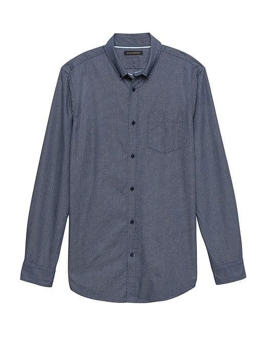Banana Republic Mens Grant Slim-fit Chambray Print Shirt Washed Indigo Size Xxl