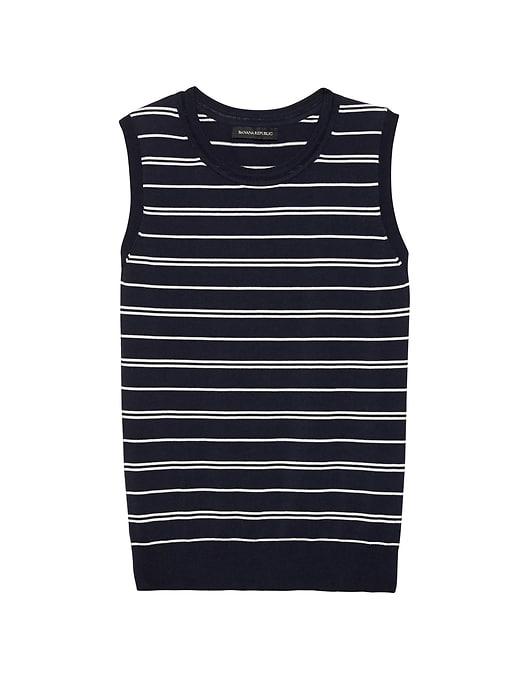 Banana Republic Womens Stretch-cotton Sweater Shell Bold Blue Stripe Size L