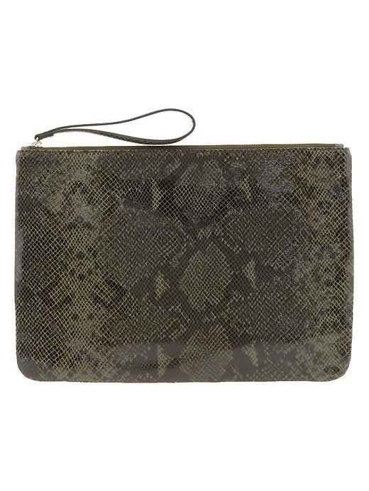 Banana Republic Python Embossed Oversized Clutch - Military Green