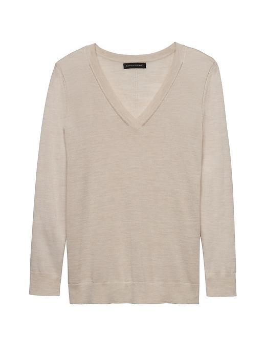 Banana Republic Womens Machine-washable Merino V-neck Sweater Light Beige Size Xl
