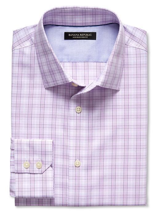 Banana Republic Mens Slim Fit Non Iron Micro Check Shirt Size L Tall - Confetti Purple