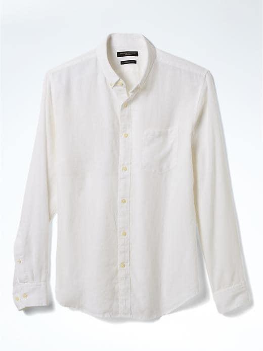 Banana Republic Mens Camden Fit White Linen Shirt - White