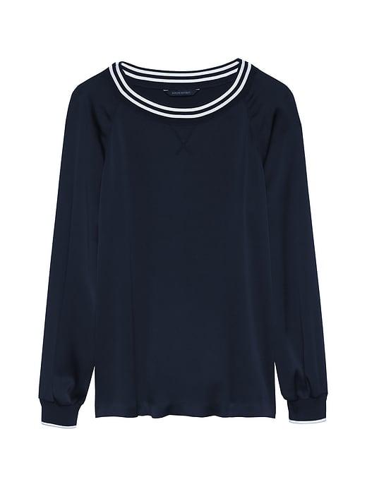 Banana Republic Womens Crepe Varsity Top Navy Size S