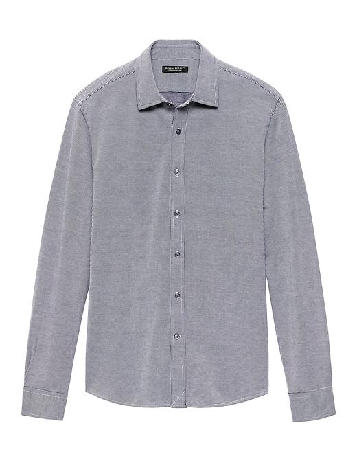Banana Republic Mens Grant Slim-fit Grid Performance Knit Shirt Navy Size Xxs