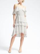 Banana Republic Womens Limited Edition Eyelet Cold Shoulder Flounce Dress - White