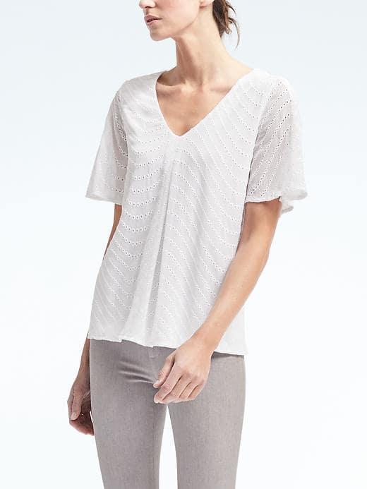 Banana Republic Womens Short Sleeve Eyelet Top - White