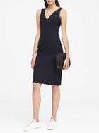 Banana Republic Womens Petite Scalloped Bi-stretch Sheath Dress Navy Size 10
