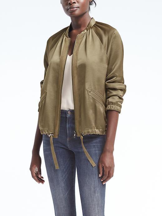 Banana Republic Womens Satin Bomber Jacket Vicuna Size Xs
