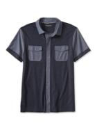 Banana Republic Mens Luxe Touch Short Sleeve Utility Shirt Size L Tall - Navy