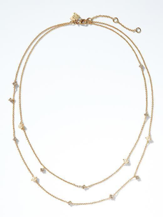 Banana Republic Delicate Pearl Double Strand Necklace - Gold