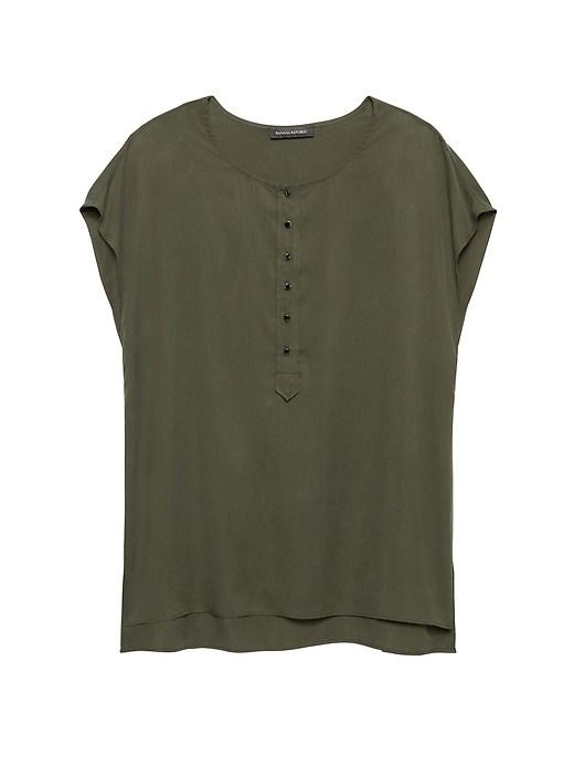 Banana Republic Womens Tencel Henley Top Mistletoe Size M