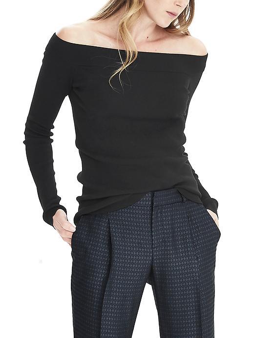 Banana Republic Womens Off Shoulder Abstract Sweater - Black