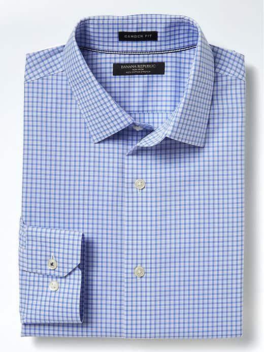 Banana Republic Mens Camden Fit Supima Cotton Check Shirt - Cool Lake