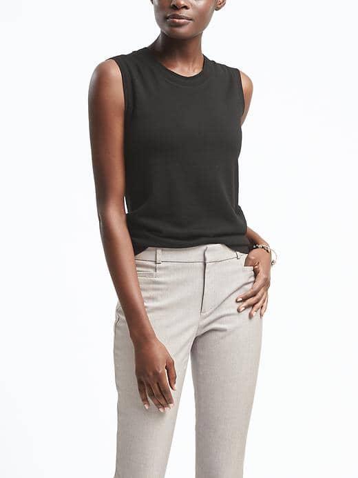 Banana Republic Womens Merino Pointelle Shell - Black