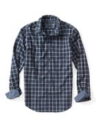Banana Republic Mens Grant Fit Custom Wash Plaid Shirt - Dutch Blue