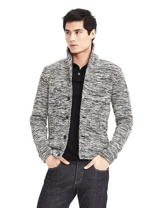 Banana Republic Mens Marled Shawl Collar Cardigan - Gray Texture