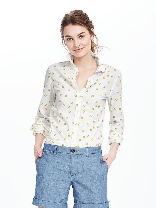 Banana Republic Womens Dillon Fit Circle Print Shirt Size L - White