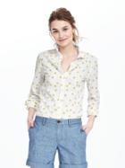 Banana Republic Womens Dillon Fit Circle Print Shirt Size L - White