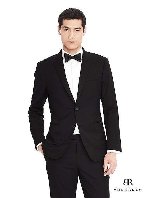 Banana Republic Mens Standard Monogram Black Wool Tuxedo Jacket Black Size 44