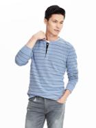 Banana Republic Mens Milano Stripe Henley Size L Tall - Mythic Blue