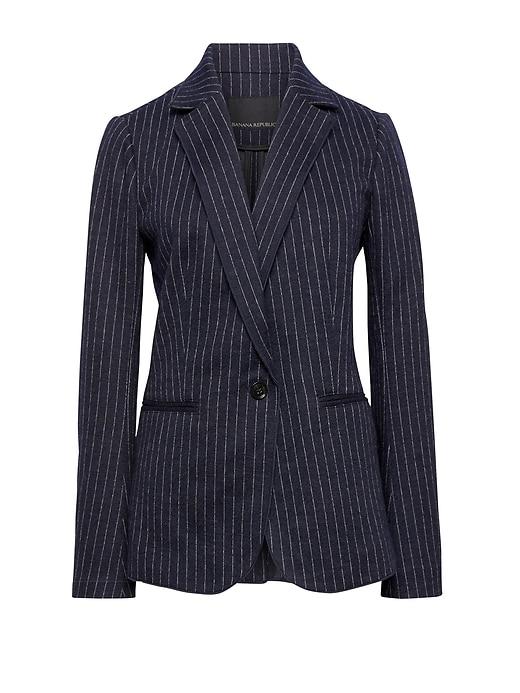 Banana Republic Womens Petite Unstructured Pinstripe Stretch-knit Blazer Navy Blue Size 0