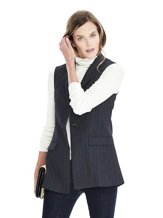 Banana Republic Womens Luxe Brush Twill Chalk Stripe Vest Size 0 - Preppy Navy