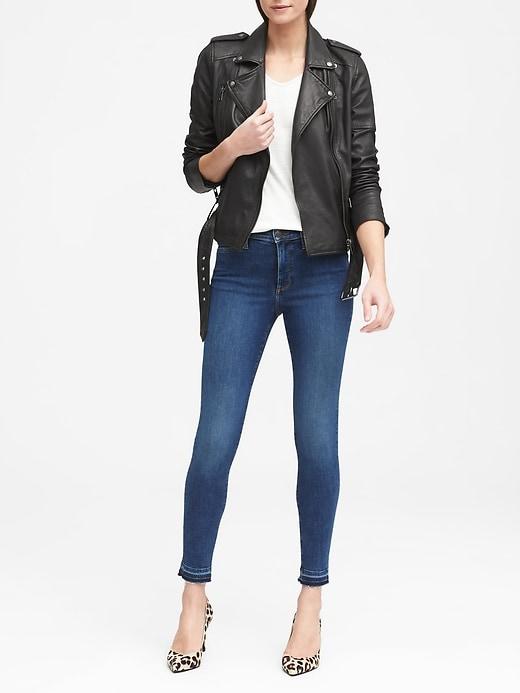 Banana Republic Womens High-rise Legging-fit Luxe Sculpt Medium Wash Ankle Jean With Fray Hem Indigo Size 26