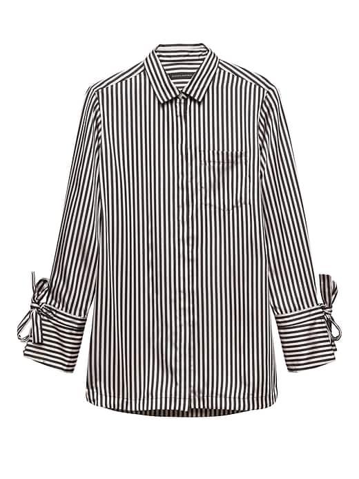 Banana Republic Womens Parker-fit Stripe Tie-cuff Boyfriend Tunic Multi Stripe Size S