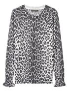 Banana Republic Womens Fine Italian Superloft Leopard Print Ruffle Cuff Pullover Crew - Gray Print