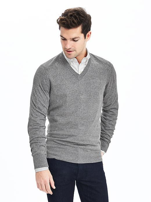 Banana Republic Mens Silk Linen Vee Pullover Size L Tall - Gray Heather