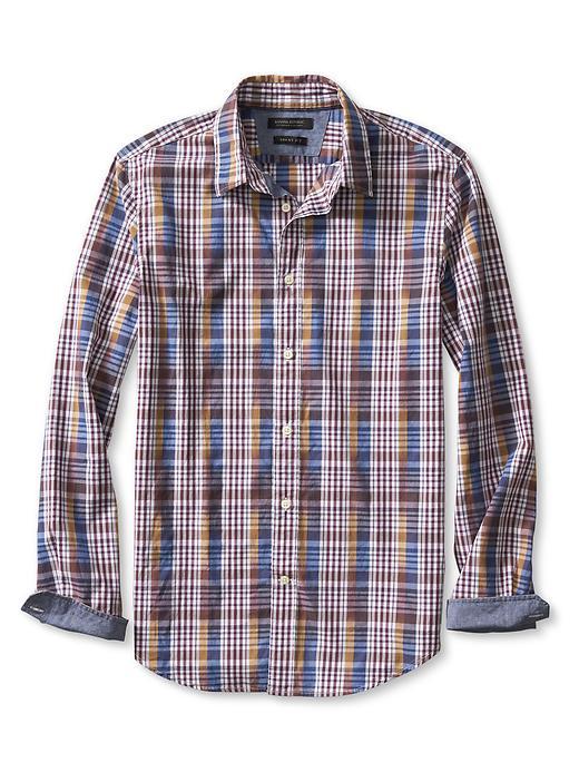 Banana Republic Mens Grant Fit Custom 078 Wash Brown Check Shirt Size L Tall - Brown