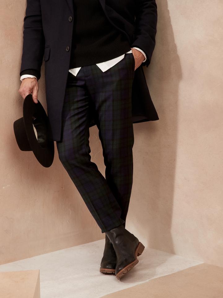 Slim Tapered Plaid Suit Pant