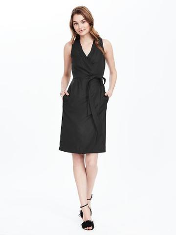 Banana Republic Womens Black Sleeveless Wrap Dress Size 0 - Black