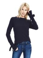 Banana Republic Womens Italian Cashmere Blend Bow Cuff Pullover - Preppy Navy