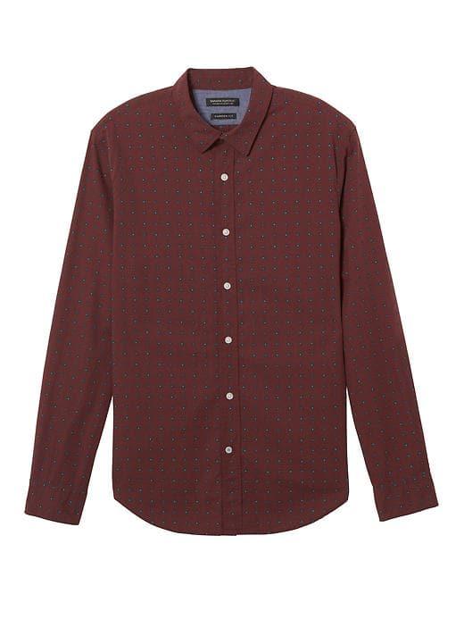 Banana Republic Mens Camden Standard Fit Custom Wash Print Shirt - Brick