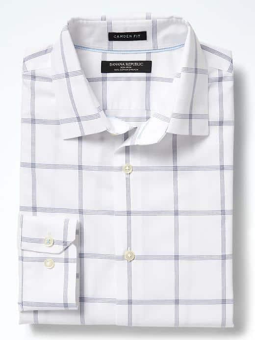 Banana Republic Mens Camden Fit Non Iron Grid Shirt - Bark Brown Global