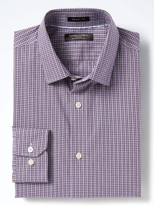 Banana Republic Mens Grant Slim Fit Non Iron Stretch Plaid Shirt - Lilac