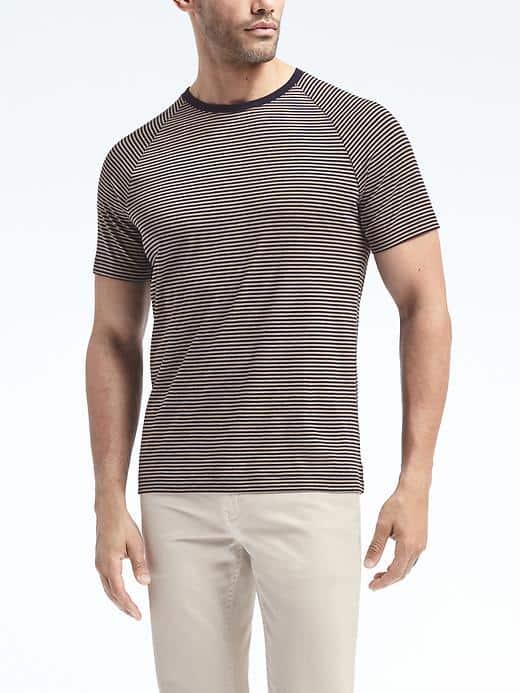 Banana Republic Mens Luxury Touch Stripe Raglan Crew - Navy