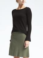 Banana Republic Womens Italian Cashmere Blend Ribbed Sleeve Pullover - True Black