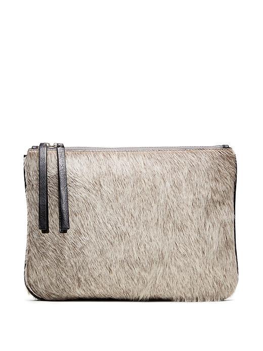 Banana Republic Large Zip Leather Pouch Size One Size - Gray Texture