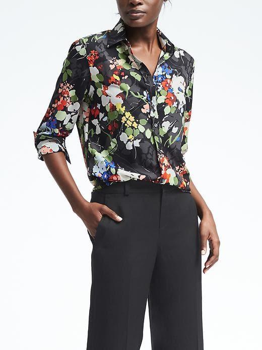 Banana Republic Dillon Fit Floral Blouse - Black