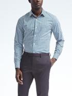 Banana Republic Mens Camden Fit Cotton Stretch Non Iron Textured Gingham Shirt - Damselfish Blue