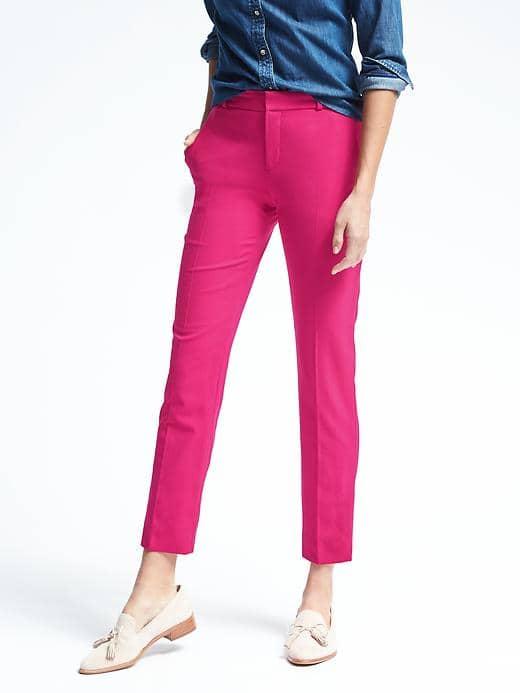 Banana Republic Womens Logan Fit Pop Color Lightweight Wool Trouser - Hot Pink