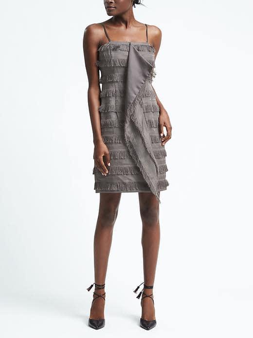 Banana Republic Womens Heritage Cascade Front Fringe Strapless Dress - Shadow