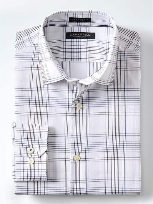 Banana Republic Mens Camden Fit Supima Poplin Shirt - White/blue