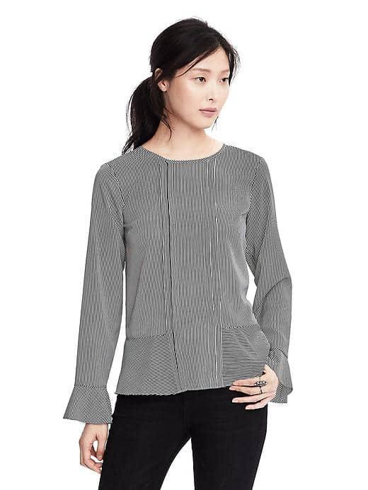 Banana Republic Flounce Sleeve Top - Black