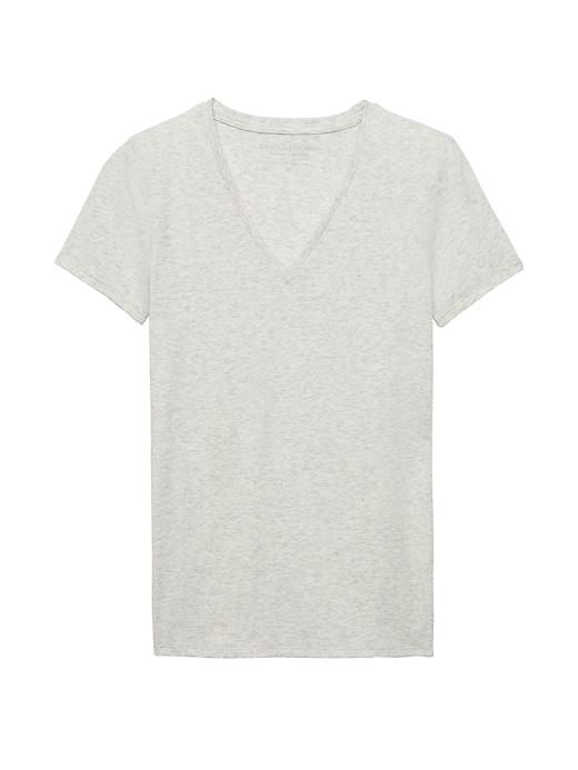 Banana Republic Womens Stretch Cotton-modal Fitted V-neck T-shirt Heather Light Gray Size M