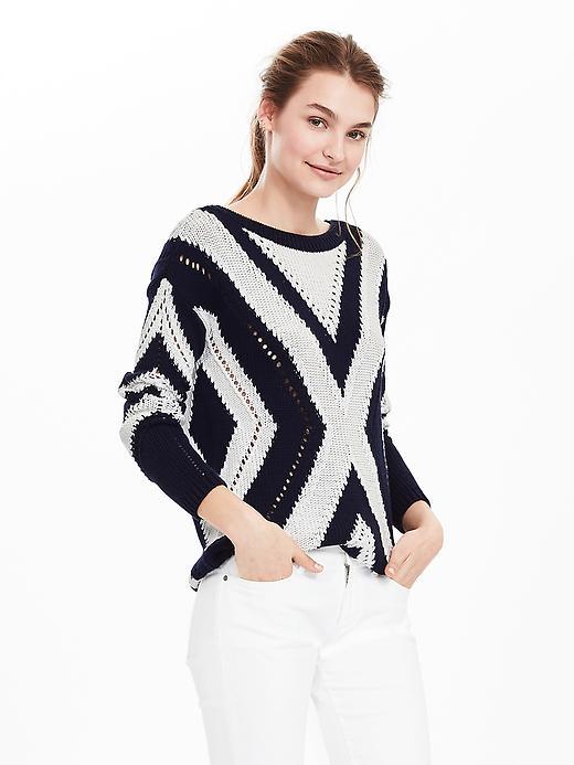 Banana Republic Womens Bold Tile Pullover Size L - White